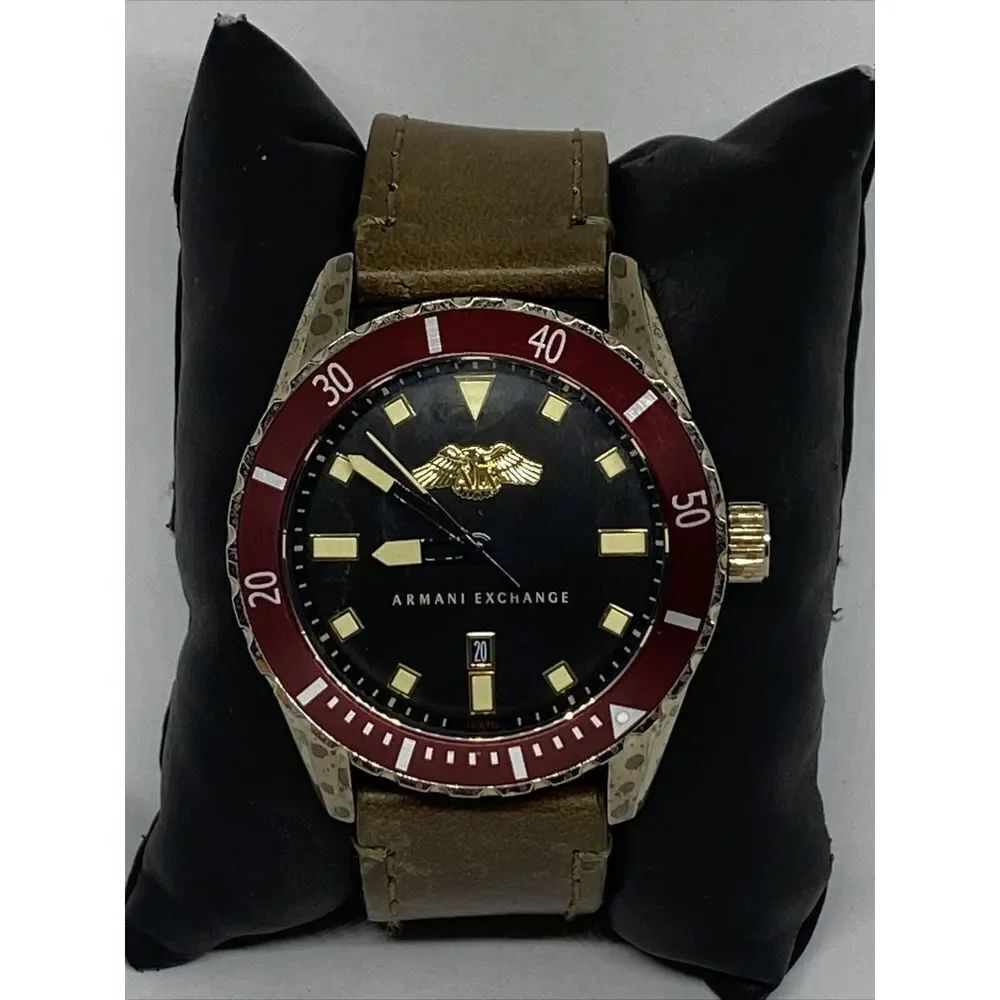 Armani Exchange AX1712 Men's Brown Leather Analog Black Dial Quartz Watch JK171